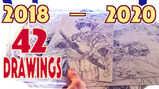 My ART PROGRESS 42 Drawings! Reviewing Old Art & New Art - Anime Manga Sketch