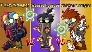 PvZ 2 Battlez Ice Weasel & Zombie Chicken & Turkey Wrangler Zombie VS All Plants Power Up