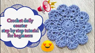 How to crochet a doily coaster step by step tutorial for beginners