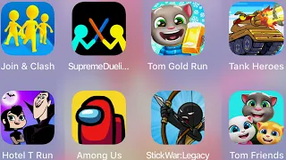 Hotel T Run,StickWar,Tom Friends,TankHeroes,Tom Gold Run,Join & Clash,Among Us /Best 8 Games Of Ipad