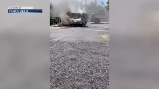 USPS mail truck catches fire