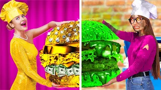 WYZWANIE Z JEDZENIEM BIEDNY VS BOGATY 💵 Jedzenie złotego burgera od 123 GO! TRENDS