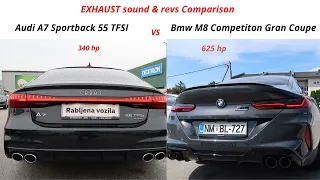 Audi A7 Sportback (340 hp) VS 2021 BMW M8 Competition (625 hp) -  EXHAUST sound & revs |AUDI vs BMW|