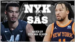 New York Knicks vs San Antonio Spurs Full Game Highlights | Mar 29 | 2024 NBA Season