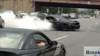 EPIC Burnout Shelby GT500+ Super Snake+__+Diesel Truck Pulled Over