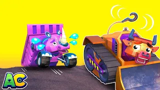 BULL BULLDOZER rescues RHINOCEROS DUMP TRUCK from falling! | AnimaCars - Rescue Team | Kids Cartoon