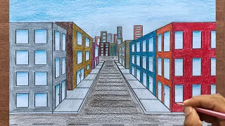 How to Draw a Town using 1-Point Perspective