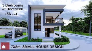 AMAZING SMALL HOUSE DESIGN IDEA WITH ROOF DECK (7X8 METROS) / 3 BEDROOMS