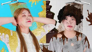 RICH Girl vs BROKE Girl Chocolate Fondue Challenge 하이유의 초콜릿 퐁듀 챌린지! Funny Battle with Food | HIU 하이유