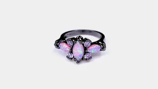 Pink Fire Opal Stone Black Ring