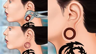 ASMR Treatment and cleaning of large swollen and smelly ear piercings Beauty ASMR