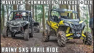 Rainy SXS Trail Ride - Wet + Muddy! RZR XP Turbo, Maverick Sport XMR, Commander, Renegade + More