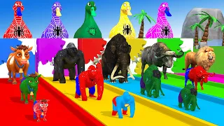 5 Giant Duck Guess The Right Wall With Lion, Cow, Elephant, T Rex, Gorilla Animal Paint Funny Game