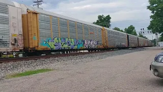 Southbound autorack train for CSX on track one