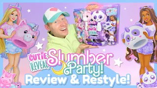 Barbie Cutie Reveal Slumber Party! 🧸🎀🍭 Review, Unboxing & Restyle!