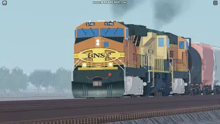 BNSF manifest Train with NS 1067 trailing in Ro-Scale BNSF Chillicothe Sub