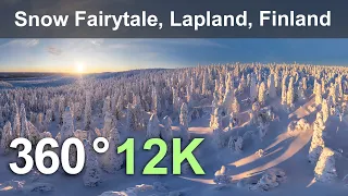 Snowy Fairytale. Lapland, Finland. Aerial 360 video in 12K