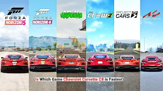 Chevrolet Corvette C8 Comparison - FH5, FH4, NFS Unbound, The Crew 2, Project Cars 3, Assetto Corsa