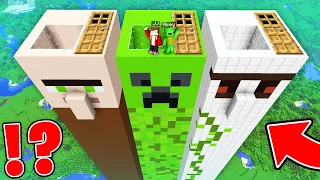 JJ and Mikey Found SUPER LONG MOB HOUSE Inside IRON GOLEM vs VILLAGER vs CREEPER in MinecraftMaizen!