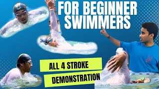 Watch Demonstration of all 4 Swimming Strokes - Swimming Tips For Beginners, How to Swim