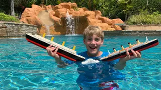 Larry Life Titanic Submersible Model and Lego Titanic from 2018 goes down water slide