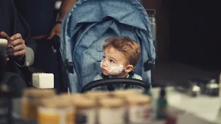 New compact urban stroller Stokke® Beat™ - At the Barber’s shop with dad