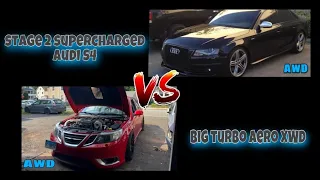 Stage 2 Audi S4 vs Big Turbo Saab 9-3 Aero XWD