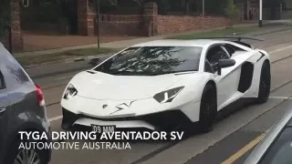 TYGA driving a Lamborghini Aventador SV after visit to culture kings in Melbourne!!