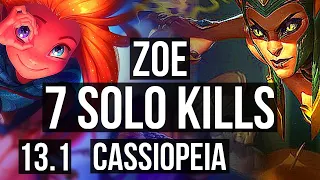 ZOE vs CASSIOPEIA (MID) | 13/0/4, Quadra, 7 solo kills, Legendary | KR Grandmaster | 13.1