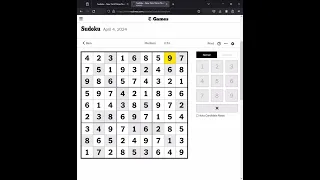 Sudoku NYT Answers Easy Medium Hard 4th April 2024