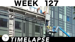 1-week construction time-lapse w/17 closeup segments: Ⓗ Week 127: curtain wall glass; concrete; more