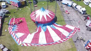 roll up roll up circus Vegas set up in Aberdeen beach boulevard 4k drone footage