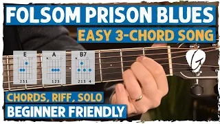 Folsom Prison Blues - Johnny Cash | EASY Beginner Acoustic Guitar Tutorial + 3-Chord Guitar Song