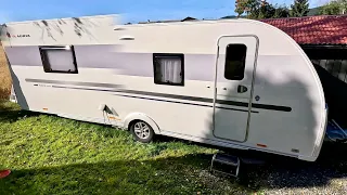 Adria Adora 613 HT caravan, interior view, bed configuration