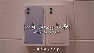 SUB) iPhone 11 Unboxing 📦 white & purple 🌼💜 (cozy vibes)