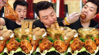 ASMR Xiaofeng Eating Delicious Mouth Watering Food |Eat Fried Chicken Thighs, Sliced Noodle Cake #48