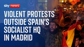 Thousands protest Spain's Socialist Party's Catalan deal, for second night