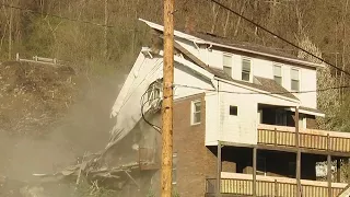 RAW VIDEO: Crews Demolish Home Below Route 30 Landslide