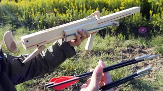 Homemade Repeating Slingshot Rifle.shooting bolts version,quick loading and cocking.