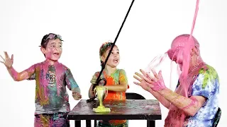 Twins Ethan, Helena, and Dad Get Slimed! | Partners in Slime | HiHo Kids