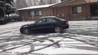 Mercedes C230 Sport and BMW 328i  Drifting in Snow wit