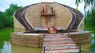 How To Build 2-Story Resort Bamboo House, Water Slide, Stairs, Swimming Pool & Bed By Hand Tool -4