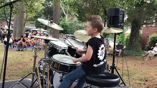 Caleb Lackey age 7 drum cover  Nothin but a good time by Poison