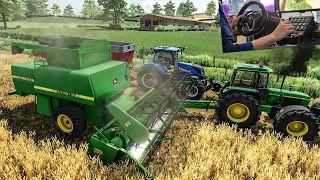 Old John Deere harvester at the Farm in action | Thrustmaster T248 gameplay