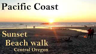 Pacific Coast sunset beach walk, central Oregon coast Lincoln City beach relaxing wave watching vlog