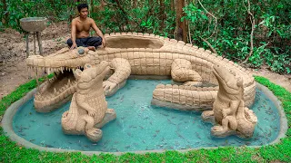 Build Crocodile Swimming Pool And Fish Pond For Raising Red Fish