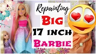 BIG 17 INCH BARBIE DOLL REPAINT / How To Customize 43 cm OOAK / Drawing Realistic Eyes, Lips, Face