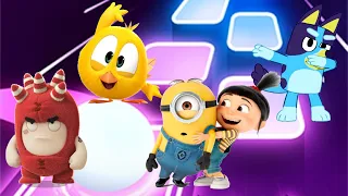 Oddbods Vs Where's Chicky Vs Minions Vs Bluey - Tiles Hop EDM Rush!