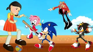 Squid Game (오징어 게임) vs Sonic, Amy, Eggman, Shadow, Tails trying Honeycomb Candy Shape Challenge #56