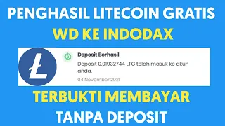 WD Litecoin Gratis ke Indodax Tanpa Deposit..!! Sukses WD 0.019 LTC